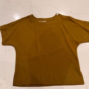 Anne Klein Women’s Brown Short Sleeve Blouse Size 14 Button Shoulder Boxy Top